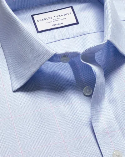Charles Tyrwhitt Men's  Non-iron Twill Prince Of Wales Checkered Dress Shirt In Blue