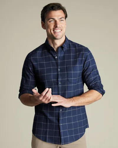 Charles Tyrwhitt Men's  Non-iron Twill Windowpane Check Shirt In Blue