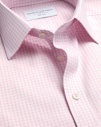 Charles Tyrwhitt Men's  Non-iron Twill Grid Checkered Dress Shirt In Pink