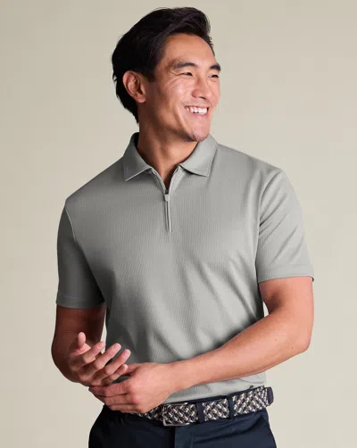 Charles Tyrwhitt Men's  Performance Textured Zip-neck Polo Shirt In Gray