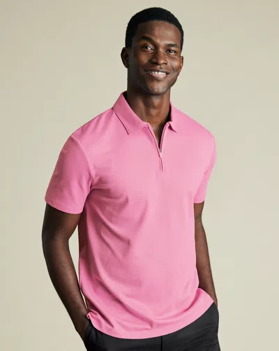Charles Tyrwhitt Men's  Performance Textured Zip-neck Polo Shirt In Pink