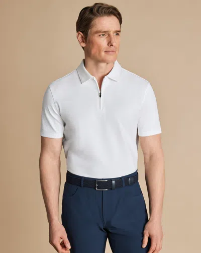 Charles Tyrwhitt Men's  Performance Zip Neck Polo Shirt In White