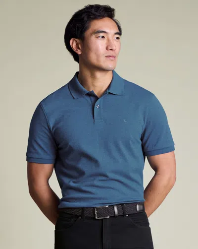 Charles Tyrwhitt Short Sleeve Cotton Stretch Pique Polo In Blue