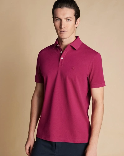 Charles Tyrwhitt Solid Short Sleeve Cotton Tyrwhitt Pique Polo In Pink
