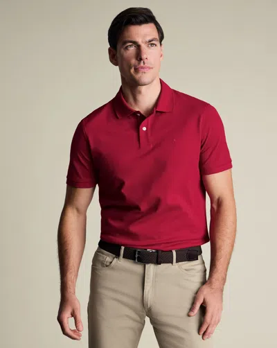 Charles Tyrwhitt Short Sleeve Cotton Stretch Pique Polo In Red