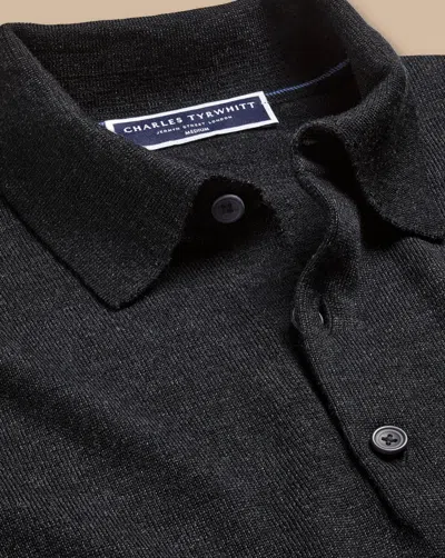 Charles Tyrwhitt Merino Polo Shirt Sweater In Grey