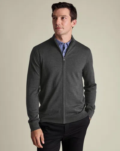 Charles Tyrwhitt Men's  Pure Merino Full Zip Through Cardigan In Gray