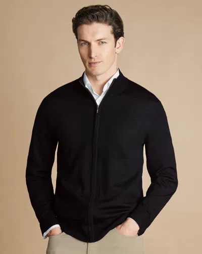 Charles Tyrwhitt Men's  Pure Merino Full Zip Through Cardigan In Black