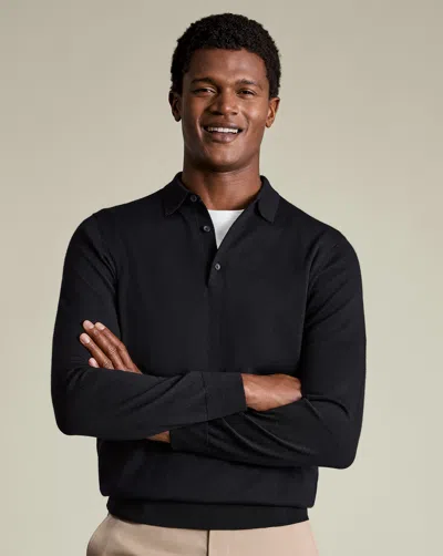 Charles Tyrwhitt Men's  Pure Merino Knitted Polo Shirt In Black