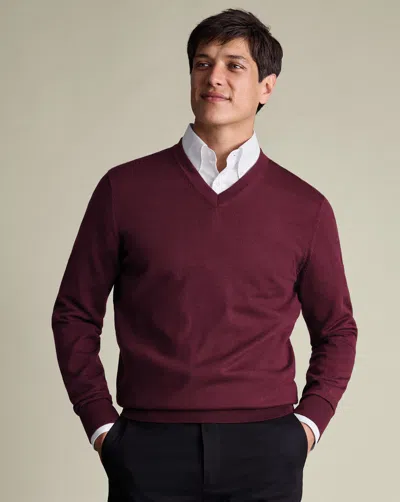 Charles Tyrwhitt Men's  Pure Merino V-neck Sweater In Red