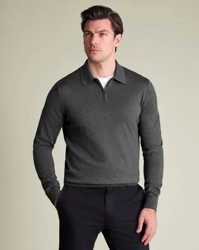 Charles Tyrwhitt Men's  Pure Merino Zip Neck Knitted Polo Shirt In Gray