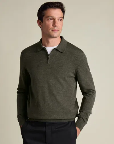 Charles Tyrwhitt Men's  Pure Merino Zip Neck Knitted Polo Shirt In Green