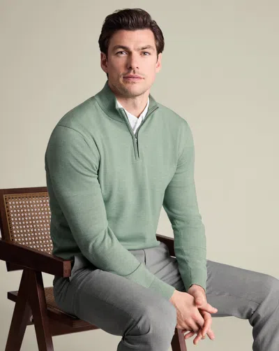Charles Tyrwhitt Men's  Pure Merino Zip Neck Sweater In Green