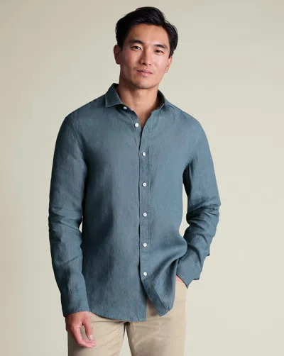 Charles Tyrwhitt Plain Pure Linen Shirt In Blue
