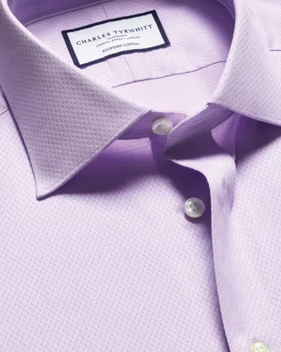 Charles Tyrwhitt Men's  Semi-cutaway Collar Egyptian Twill Small Grid Check Dress Shirt In Purple