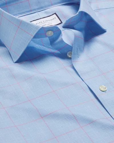 Charles Tyrwhitt Men's  Semi-cutaway Collar Egyptian Prince Of Wales Checkered Dress Shirt In Blue