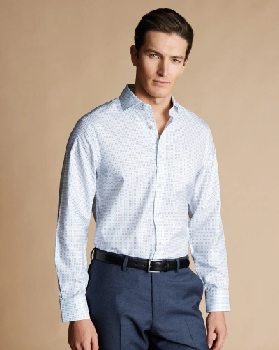 Charles Tyrwhitt Men's  Semi-cutaway Collar Non-iron Micro Geo Twill Print Shirt In Blue