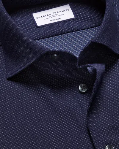 Charles Tyrwhitt Men's  Semi-cutaway Collar Non-iron Stretch Dot Texture Dress Shirt In Blue