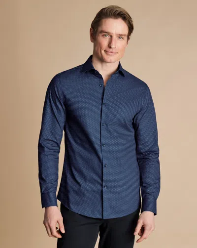 Charles Tyrwhitt Men's  Semi-cutaway Collar Non-iron Stretch Print Petal Geo Shirt In Blue