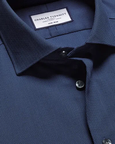 Charles Tyrwhitt Men's  Semi-cutaway Collar Non-iron Stretch Texture Dress Shirt In Blue