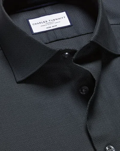 Charles Tyrwhitt Men's  Semi-cutaway Collar Non-iron Stretch Texture Dress Shirt In Grey