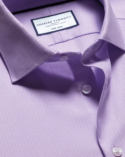 Charles Tyrwhitt Men's  Semi-cutaway Collar Non-iron Stretch Texture Grid Dress Shirt In Purple