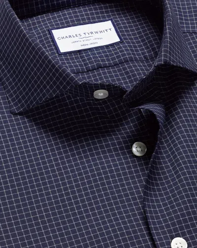 Charles Tyrwhitt Men's  Non-iron Performance Twill Fine Checkered Dress Shirt In Blue