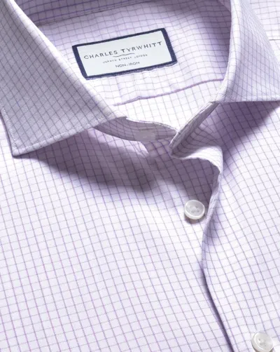 Charles Tyrwhitt Men's  Non-iron Performance Twill Fine Checkered Dress Shirt In Purple