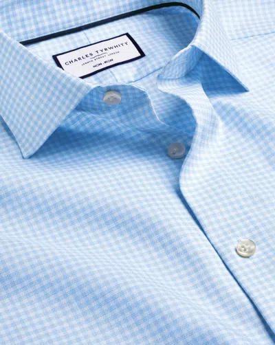 Charles Tyrwhitt Men's  Semi-cutaway Non-iron Linen Dress Shirt Check In Blue