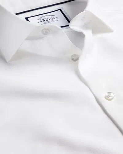 Charles Tyrwhitt Cutaway Collar Non-iron Henley Weave Cotton Dress Shirt In White