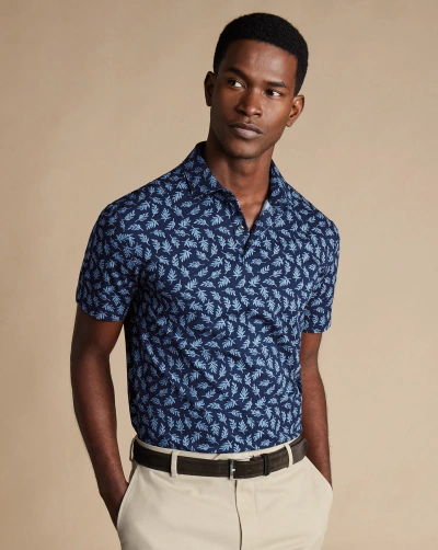 Charles Tyrwhitt Men's  Cool Leaf Print Polo Shirt In Blue