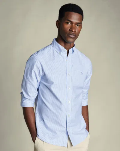 Charles Tyrwhitt Men's  Stretch Washed Oxford Stripe Shirt In Blue