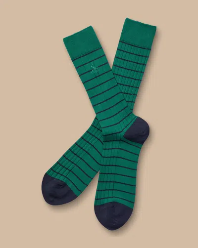 Charles Tyrwhitt Men's  Stripe Rib Socks In Green