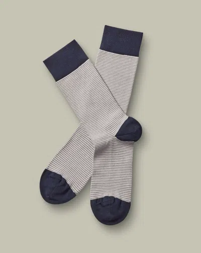 Charles Tyrwhitt Men's  Stripe Socks Â Grey Size 6-10 Cotton In Gray