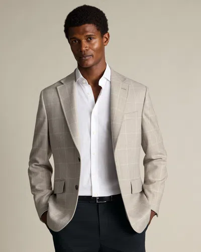Charles Tyrwhitt Men's  Textured Checkered Na Jacket Â Stone In Neutral