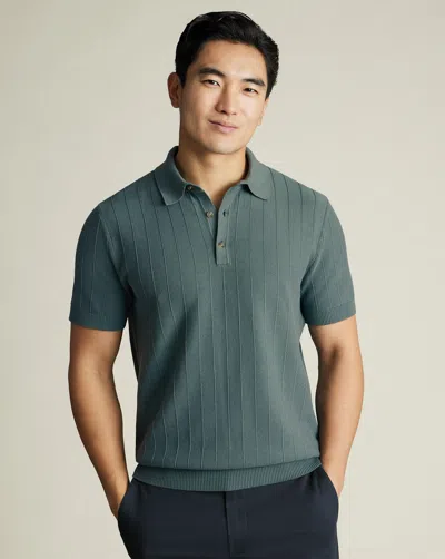 Charles Tyrwhitt Men's  Textured Knitted Polo Shirt In Green
