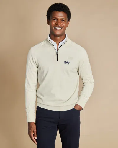 Charles Tyrwhitt Men's  The Lions Performance Merino Zip Neck Sweater In Neutral