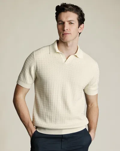 Charles Tyrwhitt Men's  Trophy Neck Textured Knitted Polo Shirt In Neutral