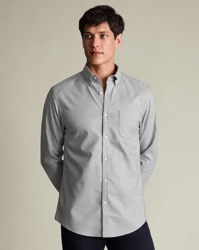 Charles Tyrwhitt Men's  Twill Gingham Shirt In Gray