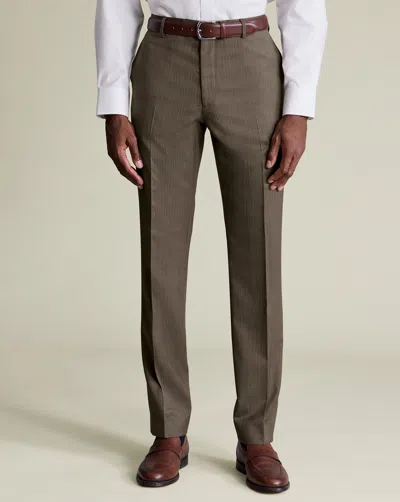 Charles Tyrwhitt Men's  Ultimate Performance Herringbone Suit Trousers In Brown