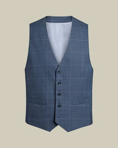 Charles Tyrwhitt Men's  Ultimate Performance Suit Waistcoat- Steel Blue Size W40 Wool