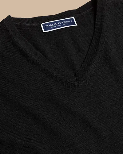 Charles Tyrwhitt Merino V-neck Sweater In Black