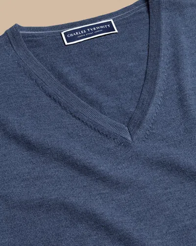 Charles Tyrwhitt Merino V-neck Sweater In Blue