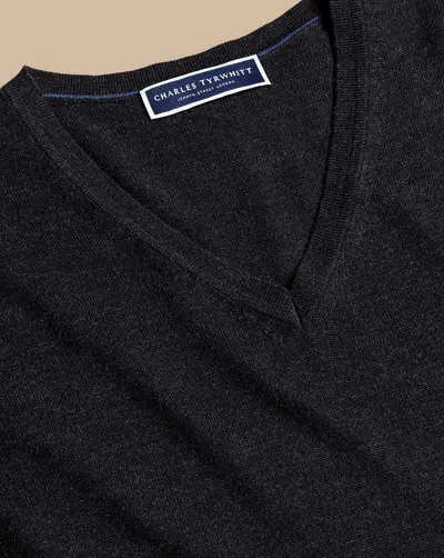 Charles Tyrwhitt Merino V-neck Sweater In Grey