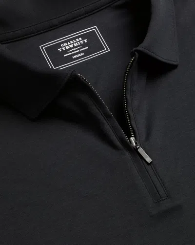 Charles Tyrwhitt Zip-neck Jersey Cotton Polo Shirt In Black
