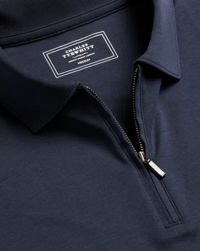 Charles Tyrwhitt Zip-neck Jersey Cotton Polo Shirt In Blue