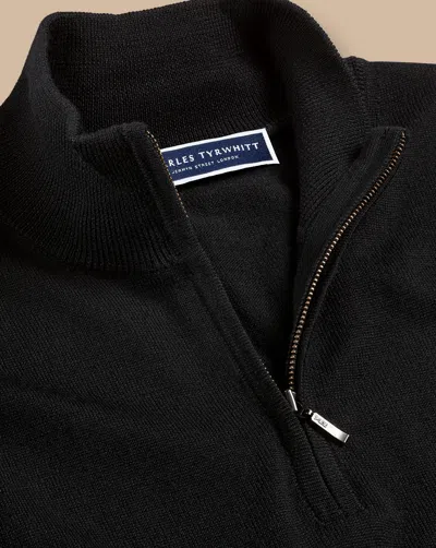 Charles Tyrwhitt Merino Zip Neck Sweater In Black