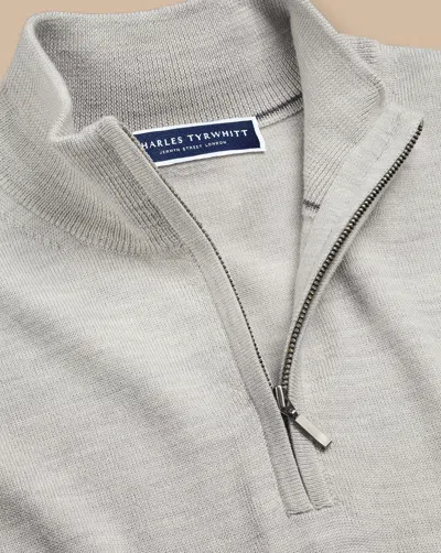 Charles Tyrwhitt Merino Zip Neck Sweater In Grey