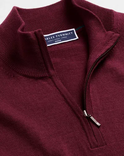 Charles Tyrwhitt Merino Zip Neck Sweater In Red
