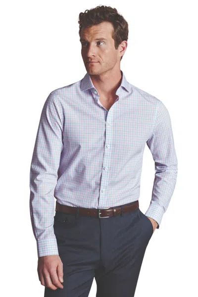 Charles Tyrwhitt Men's Check Non-iron Twill Cutaway Slim Fit Shirt Single Cuff In Pink